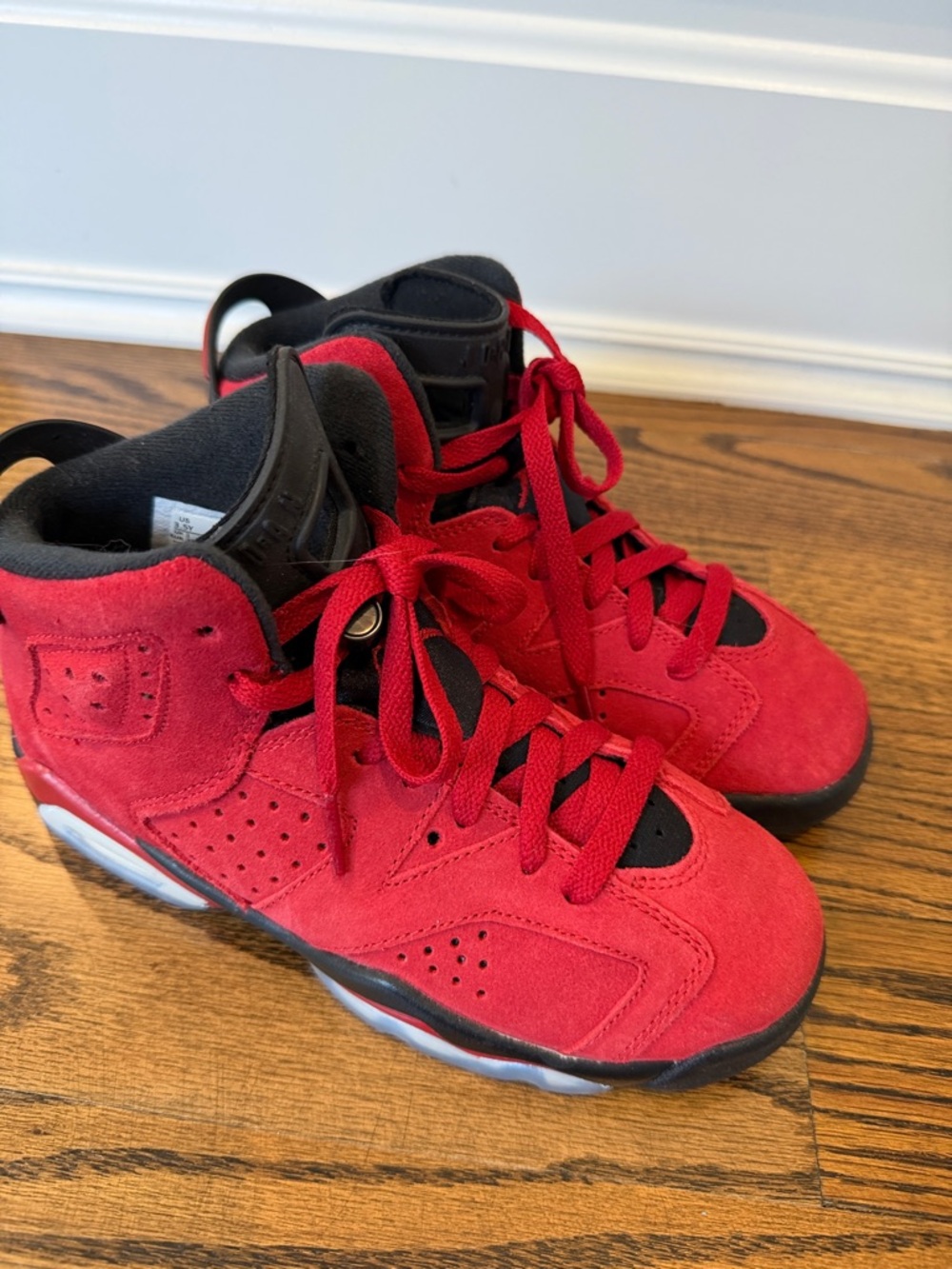Air Jordan 6 Retro Kids Red and Black Suede High-Top Sneakers